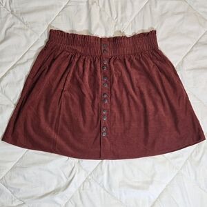 MADEWELL Baby Cordoroy Paperbag Button Front Mini Skirt In Dusty Redwood Size 1X